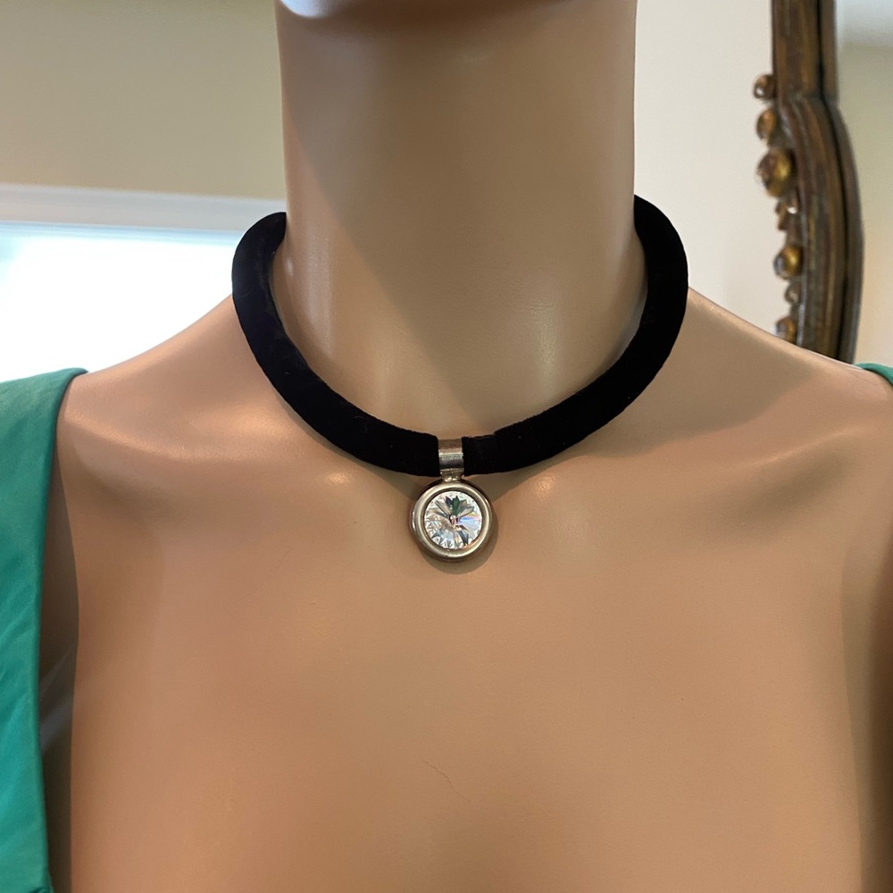 Vintage velveteen cord and faux diamond necklace 1990s